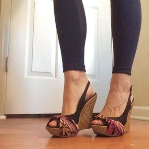 Black Sling-Back Wedges